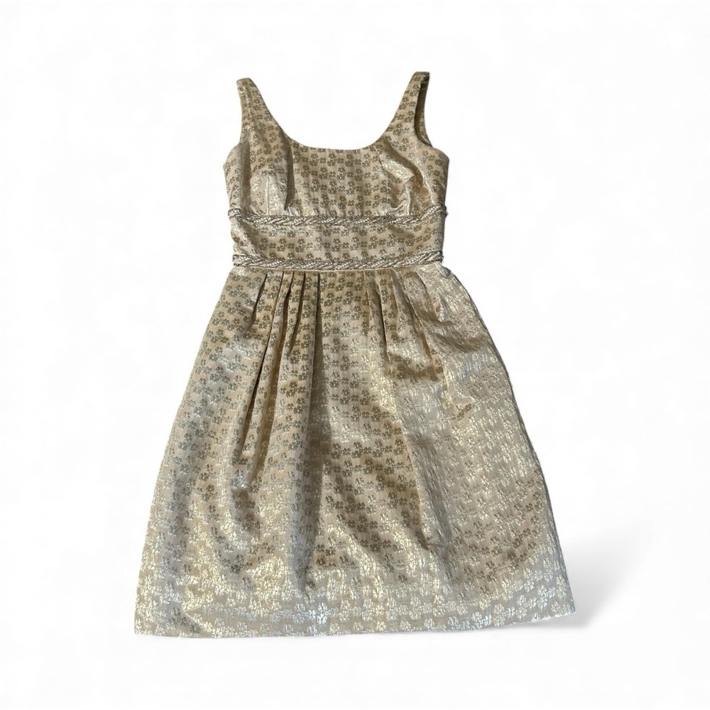 Carmen Marc Valvo Gold Metallic Brocade Fit & Flare Dress (Size 2) - Picture 5 of 10